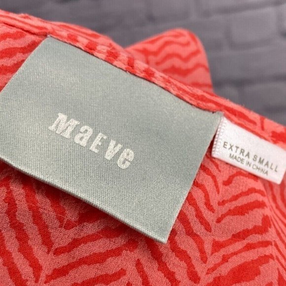 Anthropologie XS Maeve Orange 100%‎ Silk Herringbone Print Tiburon Top Blouse - Picture 4 of 6